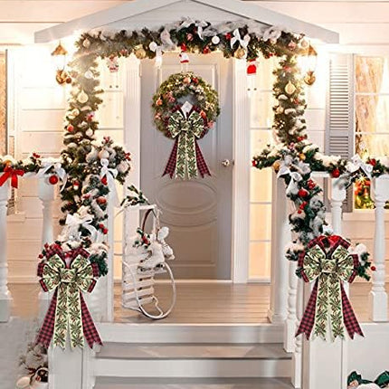 Large Christmas Bows for Wreaths, Red and Black Plaid Buffalo Bow Green Holiday Wreath Bows Thanksgiving Wreath Bows DIY Crafts Bow Large Burlap Bow for Christmas Wedding Party Decorations
