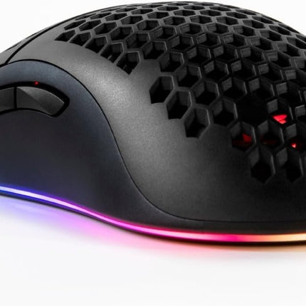 Arozzi Favo Ultra Lightweight Customizable RGB Gaming Mouse with Honeycomb Pattern Pixart 3389 Sensor and Omron 20M Switches - Black