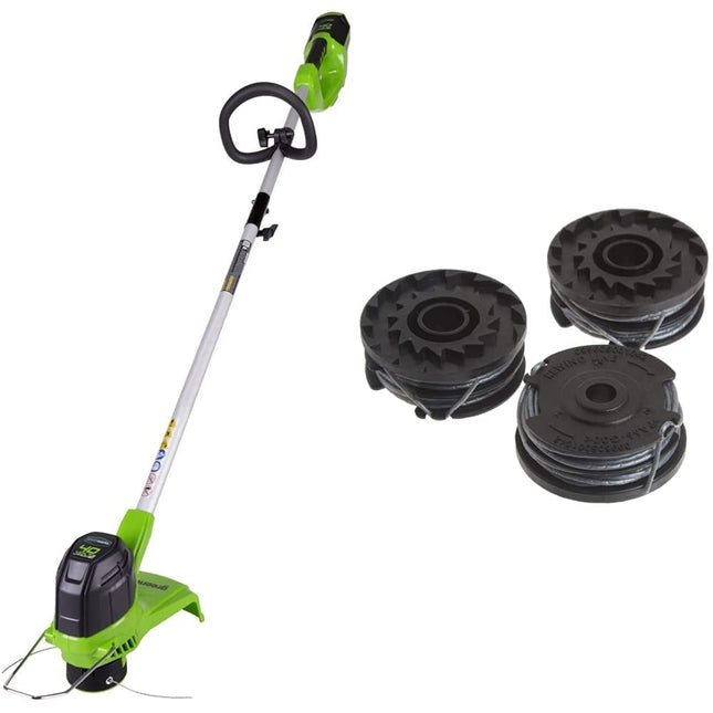 Greenworks 40V 12" Cordless String Trimmer, Tool Only & Greenworks 0.065" Dual Line Replacement String Trimmer Line Spool, 3 Count (Pack of 1)