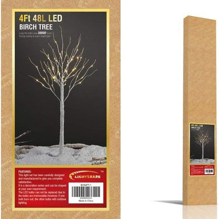 LIGHTSHARE Lighted Tree 4FT 48 LED Lighted Birch Tree for Decoration Inside and Outside, Home Patio Wedding Festival Christmas Decor, Warm White