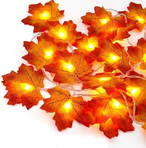 Coolrunner 2 Pack Maple Leaves String Light, Fall Garland Lights, Waterproof Battery Operated Maple Leaf LED String Light with 2 Modes for Home Indoor Outdoor Garden Party Decor Thanksgiving Christmas