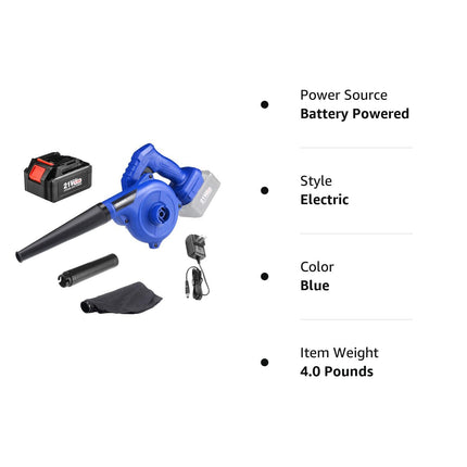Leaf Blower Cordless, Leaf Blower with 20V 4.0Ah Battery and Charger, Electric Leaf Blower/Vacuum, 2-in-1 Blowers for Lawn Care Jobsite Light Yard Work Sweeping