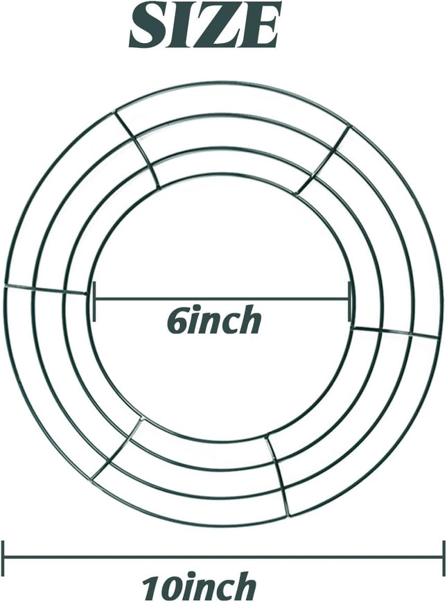 TIHOOD 6PCS 10” Wire Wreath Frame Round Metal Wreath Form for Crafts & Floral Decorations on Weddings Christmas Home Party Celebrations, Dark Green