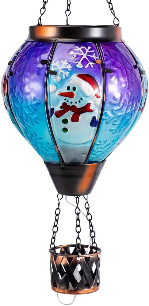 Hot Air Balloon Decorations, Christmas Snowman Outdoor Hanging Lights with Candle Holder, Solar Lanterns Outdoor Waterproof for Garden, Patio, Lawn Decor
