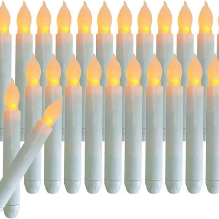 Set of 24 Flamelesss LED Taper Candles with Warm Yellow Flickering Flame Light, Battery Operated Floating Candles, Handheld Electric candlesticks for Fireplace Church Party Christmas