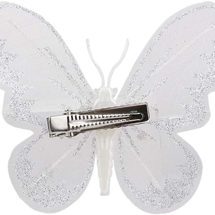Firlar Christmas Glitter Butterfly Ornament, 24 Pcs DIY Craft Butterfly Clip on Christmas Tree Ornaments Simulation Butterfly for Xmas Tree Wreaths Party Wedding Decor