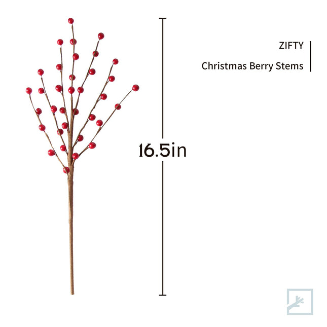 ZIFTY 15Pcs Artificial Holly Berry Stem, 16.5 Inch Holly Berry Pick Decorative Wire Branch Sprays for Christmas Tree Decorations DIY Crafts Flower Arrangements Wedding Holiday Home Decor (Red)