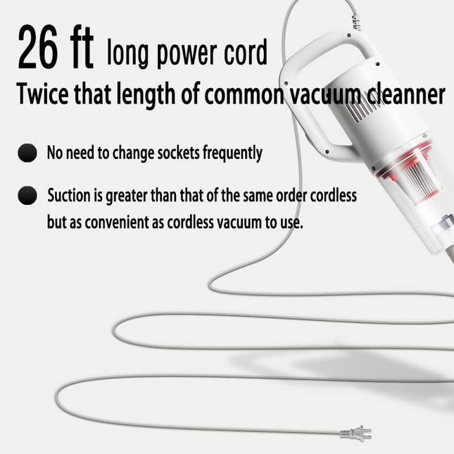 Stick Corded Handheld Vacuum Cleaner 26Ft Cord Electric Broom For Pet Hair Hardwood Floor Cat Litter Carpet Cleaning