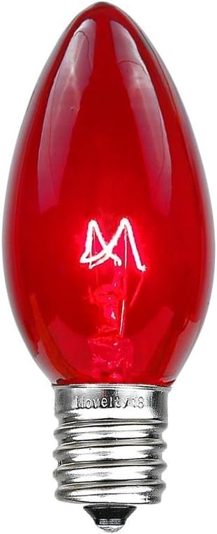 Novelty Lights Incandescent Christmas Replacement Bulbs - Indoor/Outdoor Individual Bulbs for Christmas Tree, Display, & More - C9/E17 Intermediate Base, 7 Watt Lights (Red, 25 Pack)