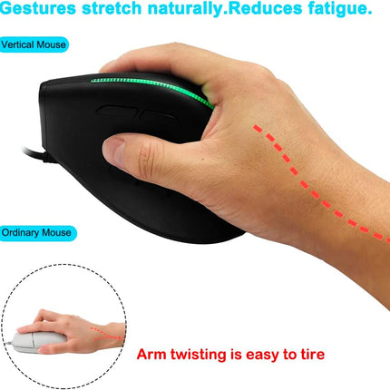 AFUNTA 12800 DPI RGB Gaming Mouse, Ergonomic Mouse Optical Wired Vertical Mouse with 9 Programmable Buttons, for Gamer PC Laptop(T50)