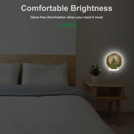 EKOBLA Winter Green Christmas Tree Night Lights Plug into Wall Holiday Presents Boxes Snowflakes Night Lamp Auto Sensor LED Dusk to Dawn Light for Boys Girls Men Women