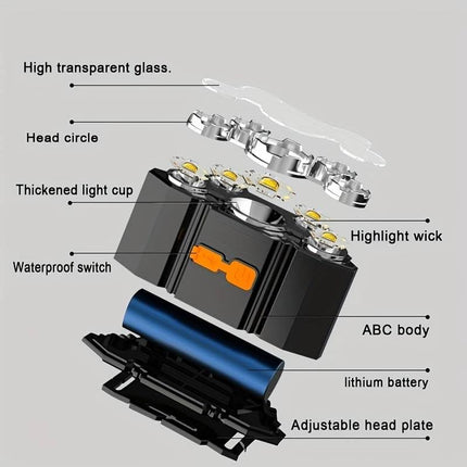 DPM Brightest Powerful 5 LED Headlamp Rechargeable Headlamps Waterproof Headlights Head Torch Outdoor Camping Running Lighting