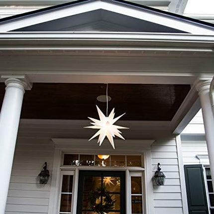 Elf Logic Large 18” Easy Assembly Warm White LED Moravian Star - Hanging Outdoor Christmas Light - Use as Holiday Decoration, Porch Light, 3D Fixture, Advent Star, Wedding & Ballroom Venue Decor