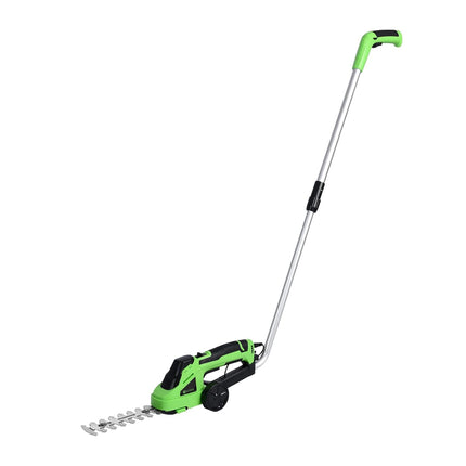 Evcitn Cordless Hedge Trimmer Electric Hand Held Grass Shear Shrubbery Clipper 7.2V Electric Grass Cutter with Rechargeable Battery and Charger Included for Garden and Lawn - Green（with Pole）