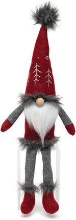 Gnome with Embroidered Tree Wired Hat, Wood Nose, White Beard, Arms and Floppy Legs, 18 Inches - Christmas Decoration