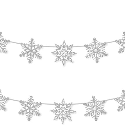 2 Pcs Silver Glitter Snowflake Banner，Snowflake Winter Party Decorations， Snowflake Garland Christmas Party Decorations (Silver)