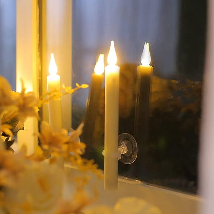Window Candles Flickering Battery Operated with Remote and Timer, 9 Pack Electric Flameless Taper Candles with Magnetic Base for Christmas Halloween Dinner Wedding Party Decoration