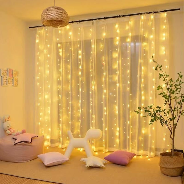 200 LED Warm White Curtain Light for Party/Wedding/Festival/Christmas,Window Blinking String Light for Bedroom/Living Room,USB Plug with 8 Modes