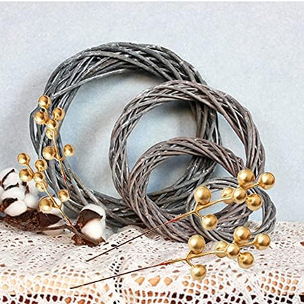 Fake Christmas Picks Artificial Glitter Golden Berry Stem Ornaments Decorative Sticks for Christmas Tree DIY Wreath Crafts Fireplace Holiday Home Decor (30, Golden)