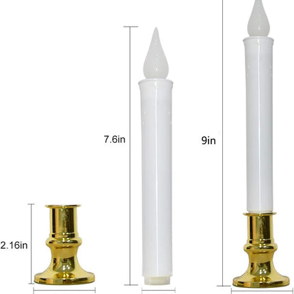 GOOTHY Christmas Window Candles Lights, Automatic Timer LED Flickering Candles Lights with Gold Base (6/18 Hour Timer), 9'' LED Battery Operated Candles for Indoor Table Party Decor- Set of 4