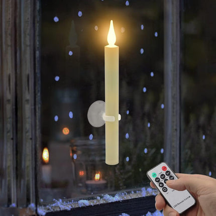 Flameless Taper Candles with Timer and Remote, with Suction Cup Holder and Magnetic Base Christmas Window Candles Battery Operated Candles for Christmas Halloween Decor