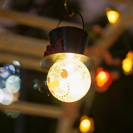 Starsoul Snowman Solar Lanterns, Christmas Outdoor Hanging Lantern Waterproof Decorative Snowman Lamps Decor for Garden, Patio, Yard, Porch, Xmas Holiday Party Decor (Red Bow )