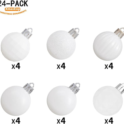 XmasExp 24ct Christmas Ball Ornaments Shatterproof Christmas Ornaments Set Decorations for Xmas Tree Balls Halloween Decorations (1.57''/40mm, White)