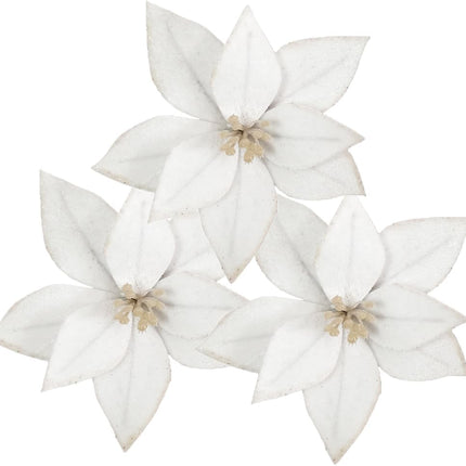 10pieces Christmas Flower for Tree 7'' Christmas Poinsettia Flowers Artificial Christmas Party Flowers Ornament for Xmas Tree Wreath Garland Wedding Holiday Party Decoration (White)