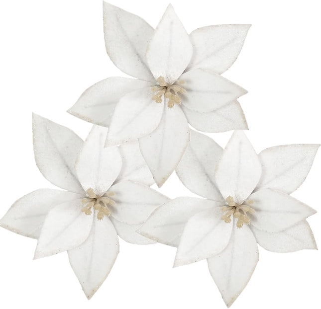 10pieces Christmas Flower for Tree 7'' Christmas Poinsettia Flowers Artificial Christmas Party Flowers Ornament for Xmas Tree Wreath Garland Wedding Holiday Party Decoration (White)