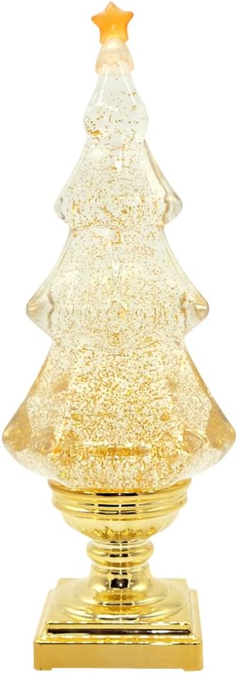 DRomance LED Light Up Musical Snow Globe Christmas Tree, 14 Inch Tall Singing Snow Globe Christmas Tree Shaped with Pedestal