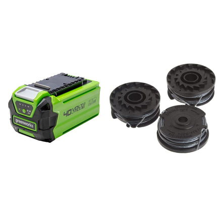 GreenWorks 40V 2.0Ah Lithium-Ion Battery (Genuine Battery) 0.065" Dual Line Replacement String Trimmer Line Spool, 3 Count (Pack of 1)