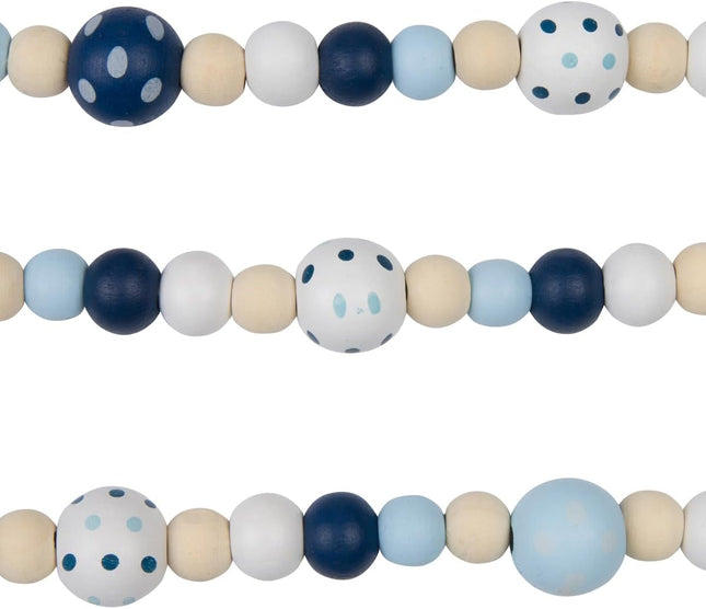 One Holiday Way 9-Foot Rustic Blue, White, and Unfinished Wood Bead Garland w/Dots Christmas Tree Decoration - Decorative Vintage Wooden Beads for Everyday Chic Country Farmhouse Elegant Home Decor