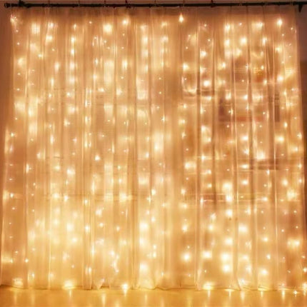 200 LED Warm White Curtain Light for Party/Wedding/Festival/Christmas,Window Blinking String Light for Bedroom/Living Room,USB Plug with 8 Modes