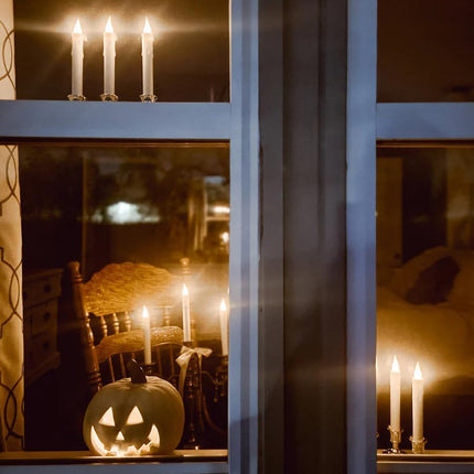 Christmas Window Candles - 9.3in Flameless Taper Candles with Suction Cups Flickering Timer for Halloween Christmas Wedding Home Decor Candlesticks Fireplace (6pcs-Silvery)