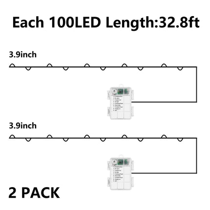 Christmas Lights Red White Green String Lights, 2 Pack 100LED Copper Lights Battery Operated Remote Control Fairy Lights for Xmas Tree, Party, Home, Indoor Outdoor Decor