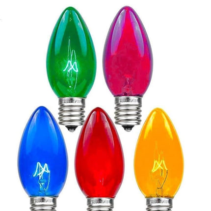 Novelty Lights Twinkle Christmas Replacement Bulbs - Outdoor Individual Bulbs For Events, Holiday Parties, Patios, And More - C7/E12 Candelabra Base, 5 Watt Lights (Multicolor, 25 Pack)