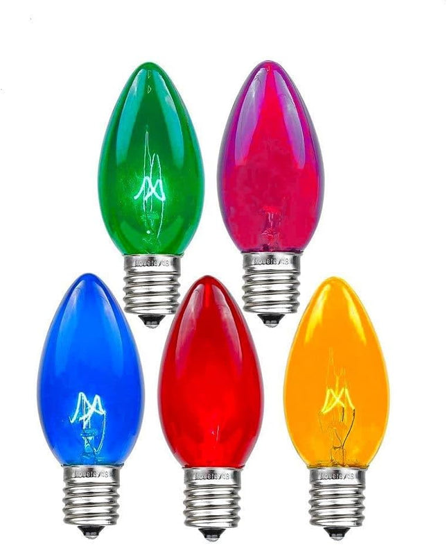Novelty Lights Twinkle Christmas Replacement Bulbs - Outdoor Individual Bulbs For Events, Holiday Parties, Patios, And More - C7/E12 Candelabra Base, 5 Watt Lights (Multicolor, 25 Pack)
