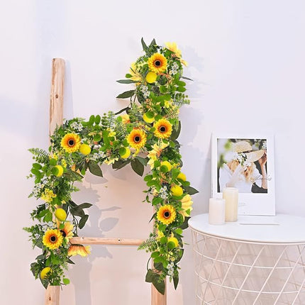 Artificial Lemon Garland, 6.56Ft, Sunflower Lemon Hanging Vines, Artificial Flower Garland for Anniversary Room Kitchen Garden Birthday Wedding Baby Shower Party Table Decor