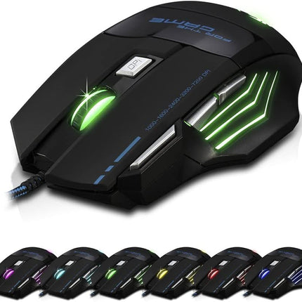 Zelotes Ergonomic 7200 DPI LED Optical Wired Gaming Mouse Mice 7 Buttons Compatible Mac Pro Gamer PC Laptop Desktop Notebook-Black Black(T80)
