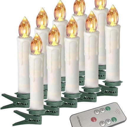 Houdlee LED Flameless Taper Candles with Remote Control and Removable Clips,Flickering 4 Inches Birthday Candles,Set of 10 Warm White Candle for Christmas, Chandelier, Mini Wedding Taper Candles