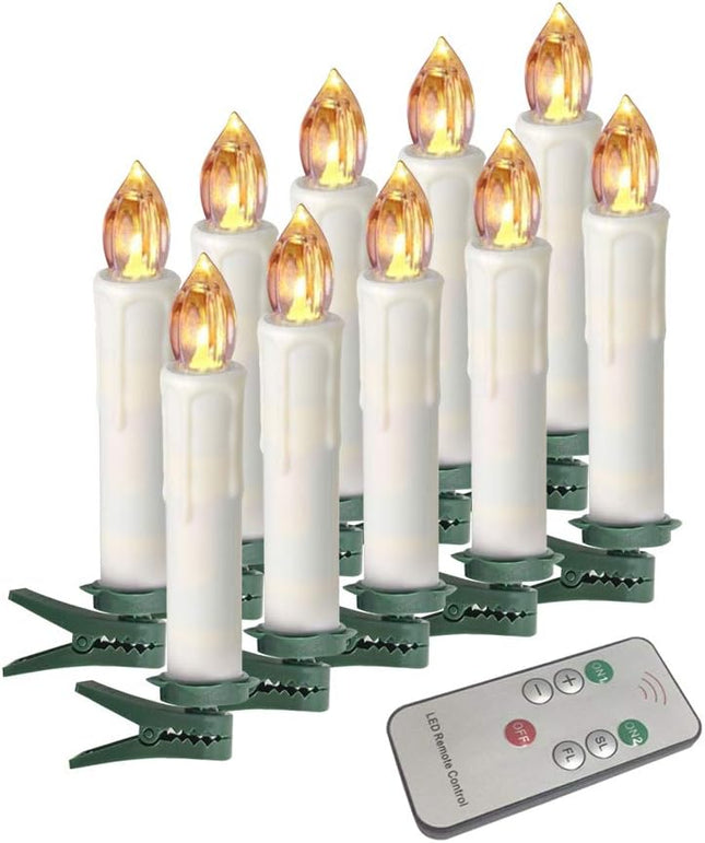 Houdlee LED Flameless Taper Candles with Remote Control and Removable Clips,Flickering 4 Inches Birthday Candles,Set of 10 Warm White Candle for Christmas, Chandelier, Mini Wedding Taper Candles