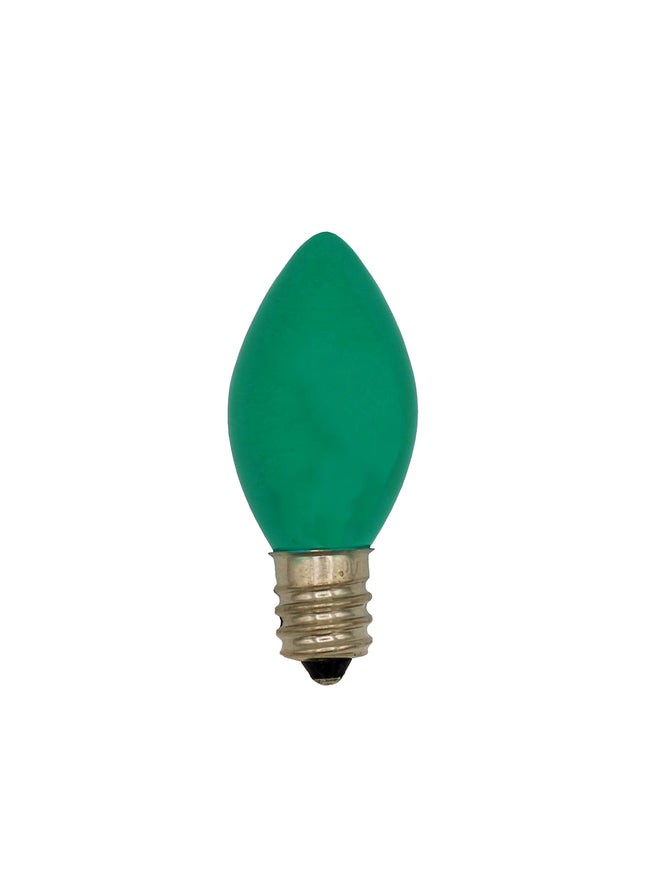 Creative Hobbies Box of 25 Light Bulbs - C7, Steady Burning - Opaque Green - 7 Watt, Extended Life, Nickel Plated Candelabra Base - Great for Night Lights, Decorative Lights and Halloween Strings