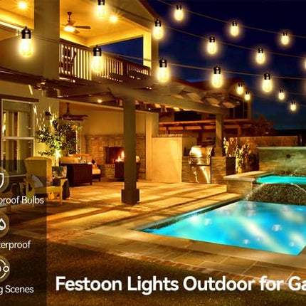 Honche Outdoor String Lights Patio Lights String Lights for Outside Christmas Lights Outdoor Waterproof Weatherproof Warm White 20 S14 Bulb 8 Modes 49.2FT