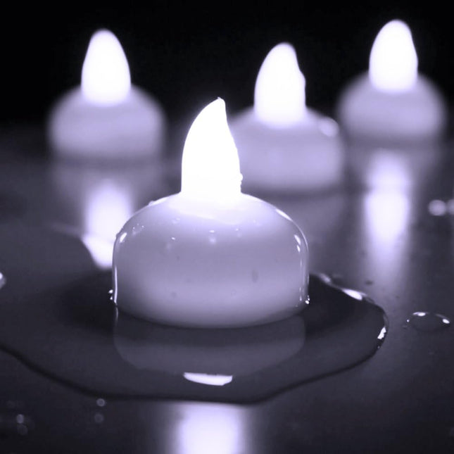 Novelty Place 24Pcs Waterproof Flameless Floating Tealights, LED Floating Candles Cool White Flickering Tea Lights - Battery Operated Candles Decoration for Wedding, Christmas, Party, Pool, Pond