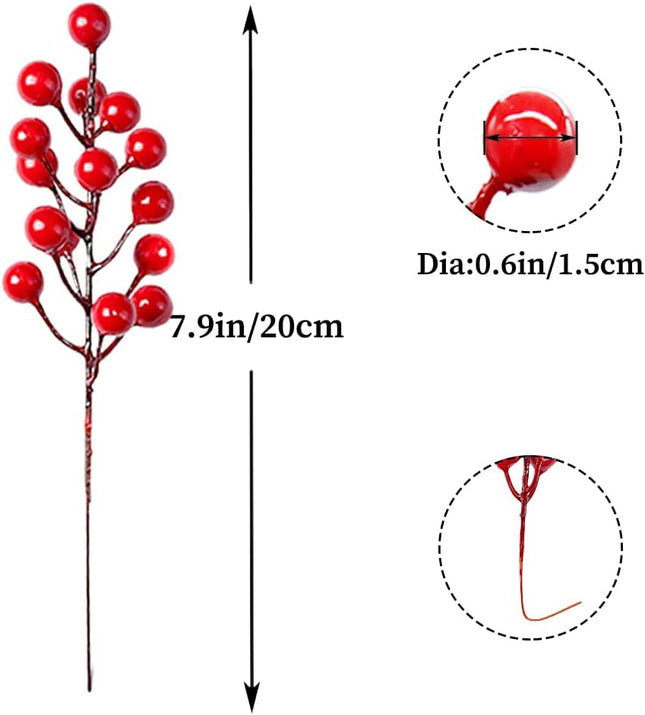 30 Artificial Red Berry Stems,7.9 Inch Christmas Holly Berry Branches Red Berry Picks for Holiday Home Decor and Crafts