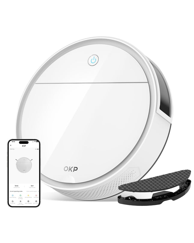 Okp K5 Pro Robot Vacuum And Mop, 2 In 1 Mopping Robotic Vacuum With 5000 Pa Suction Power, Auto Selfrecharging, Wifiappalexaremote Control, Good For Hard Floors And Pet Hair Pick Up
