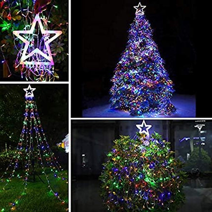 Outdoor Christmas Decorations Star String Lights, 317 LED 11.5 ft Waterfall Tree Lights with 8 Memory Lighting Modes&Timer Christmas Star Lights for Yard Indoor, Festival, Party, Christmas Decorations