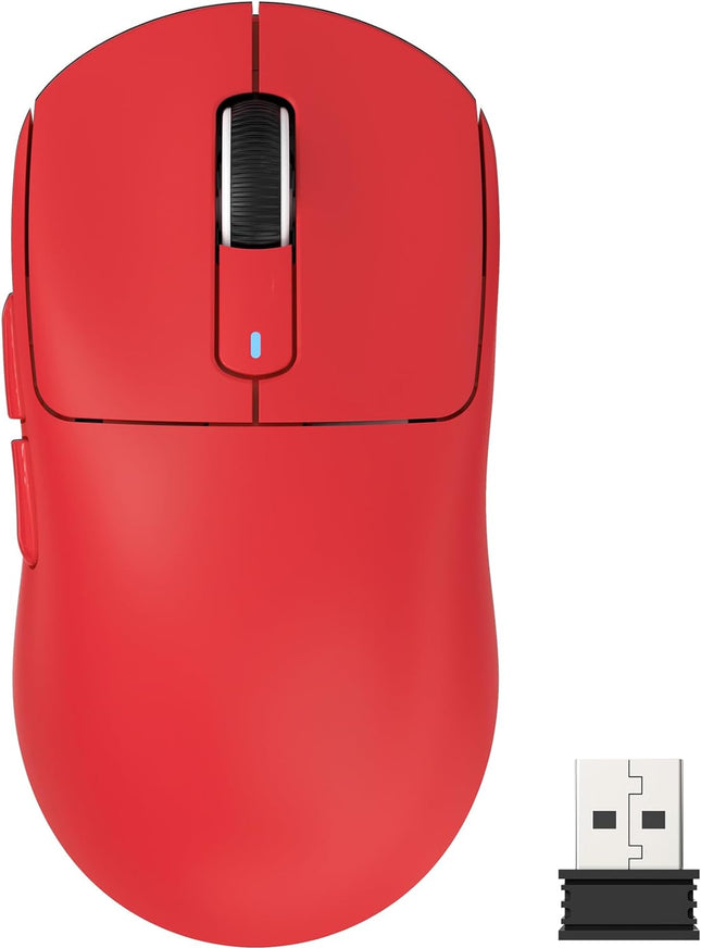 X3 Lightweight Wireless Gaming Mouse with Tri-Mode 2.4G/USB-C Wired/Bluetooth,Up to 26K DPI, PAW3395 Optical Sensor,Kailh GM8.0 Switch,5 programmable Buttons for PC/Laptop/Win/Mac(Red)