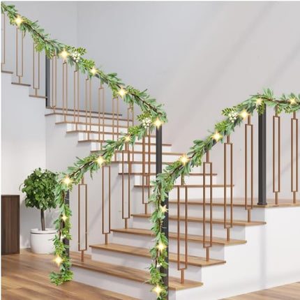 Christmas Garland with Lights, LOFTANK 6.25 FT Pre-lit Artificial Greenery Olive Garland, Battery Operate, Decorate Mantle, Fireplaces, Front Door, Stairs Railing Xmas Decorations
