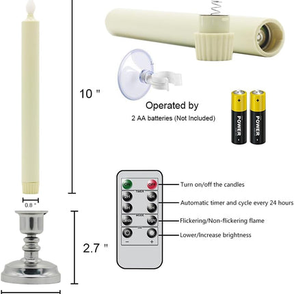 DRomance Flameless Window Candles with Remote and Timer, Battery Operated LED Taper Candles with Suction Cups Set of 6 Christmas Window Candles(Silver Holders)